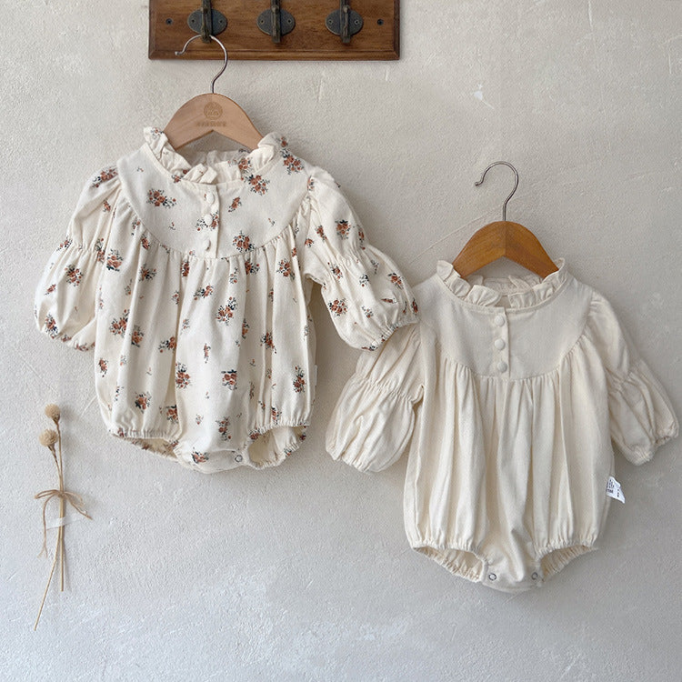 Infant Baby Sisters Clothing Romper or Dress In Autumn Outfit Wearing