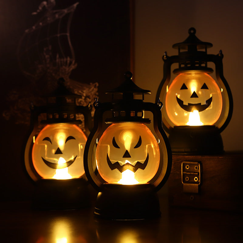 Halloween 4 pieces set Vintage Hanging Oil Lamp Electronic Candle Pumpkin Light