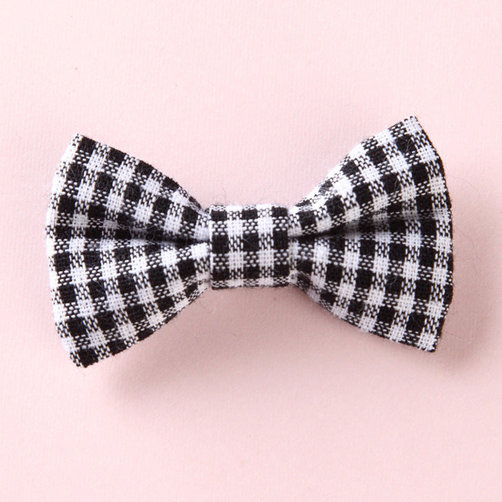 Girls Plaid Pattern Bow Tie Hair Fabric 2 pc. Clips Handmade Accessory