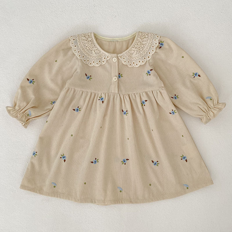 Autumn Hot Selling Baby Kids Girls Flowers Embroidered Pattern Long-sleeved Onesies and Dress – Princess Sister Matching Set