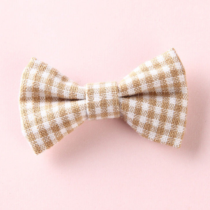 Girls Plaid Pattern Bow Tie Hair Fabric 2 pc. Clips Handmade Accessory