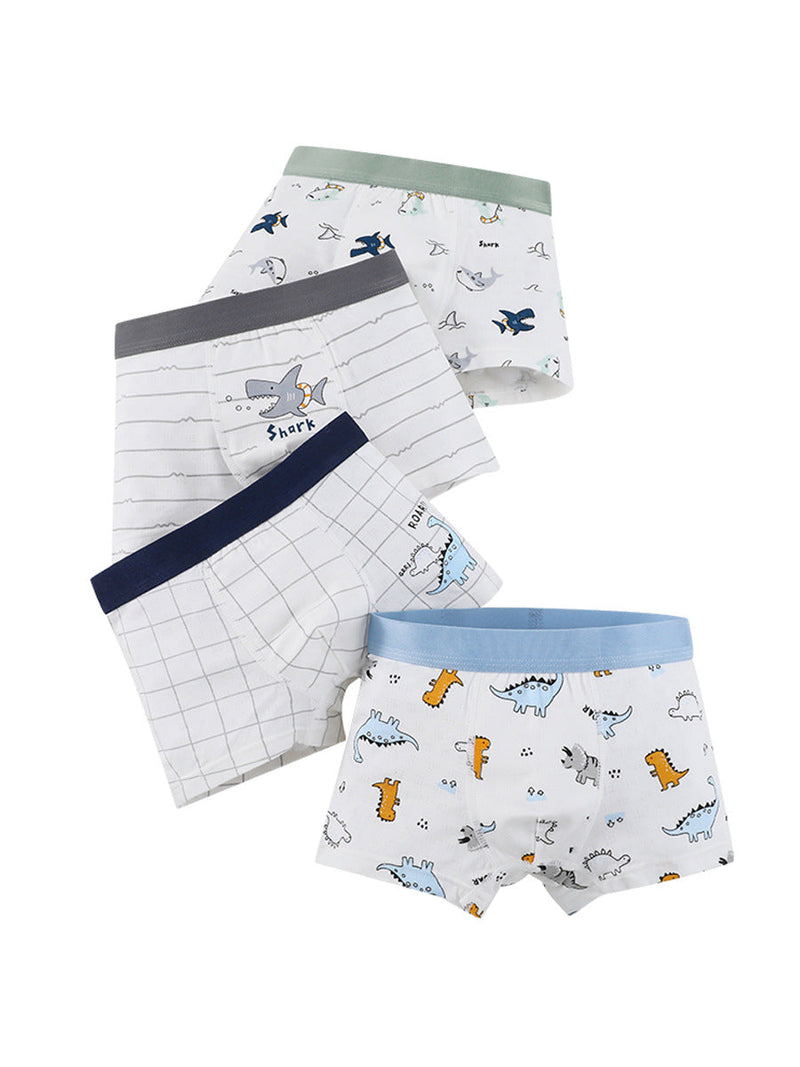 Boys’ Cartoon and Striped Printed Boxer Shorts Breathable Underwear Set