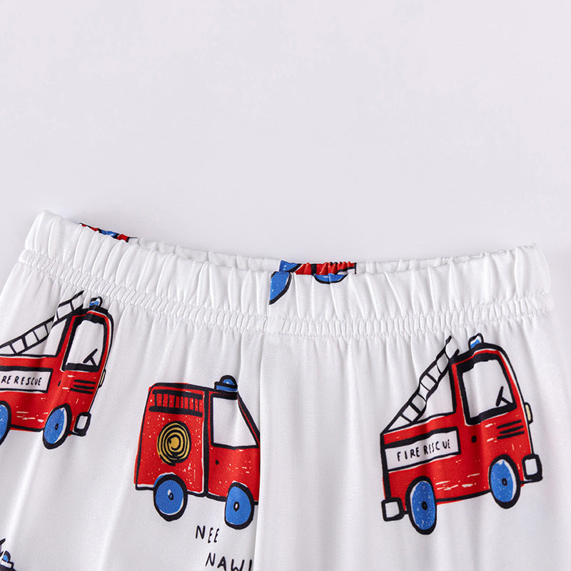 Fire Truck Kids Sleepwear Set – Long Sleeve Shirt and Pants, Cartoon Firefighter Design