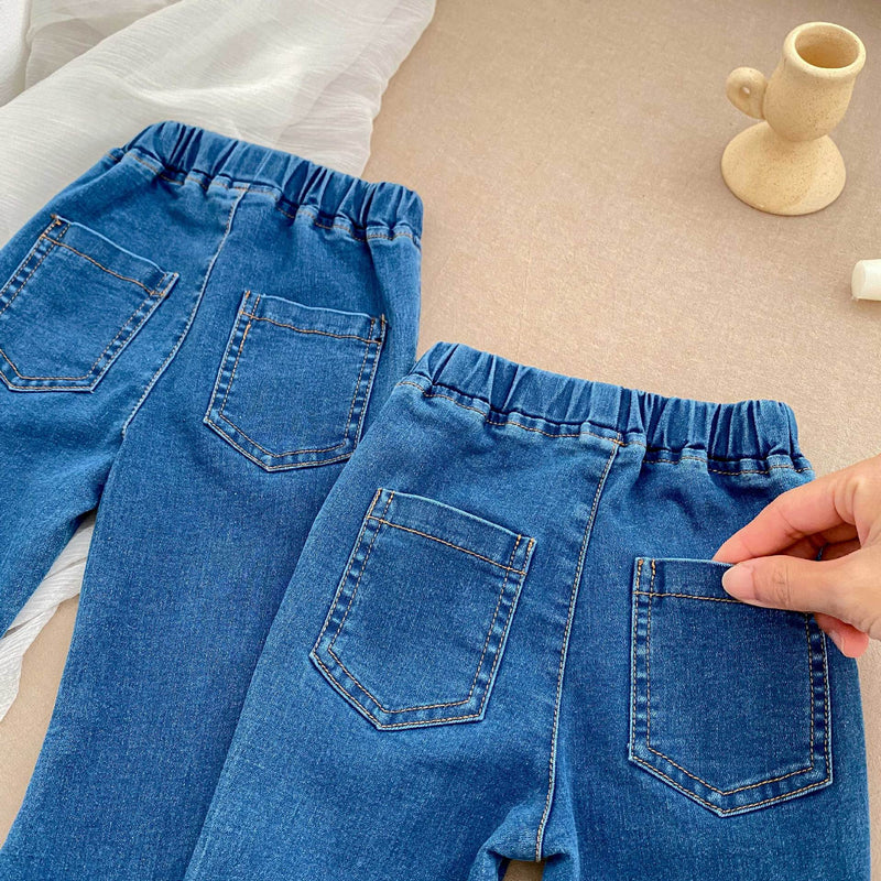Autumn Arrival Modern Casual Baby Kids Girls Blue Denim Flared Jeans