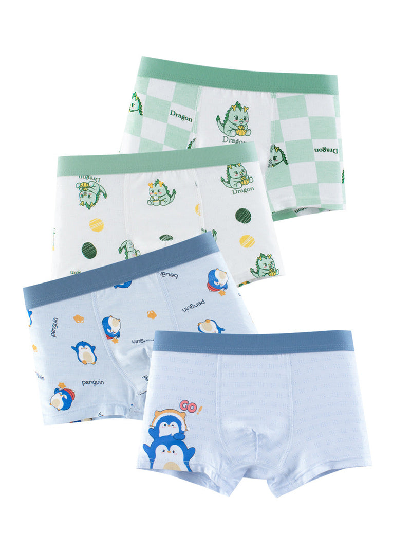 Boys’ Cartoon and Striped Printed Boxer Shorts Breathable Underwear Set
