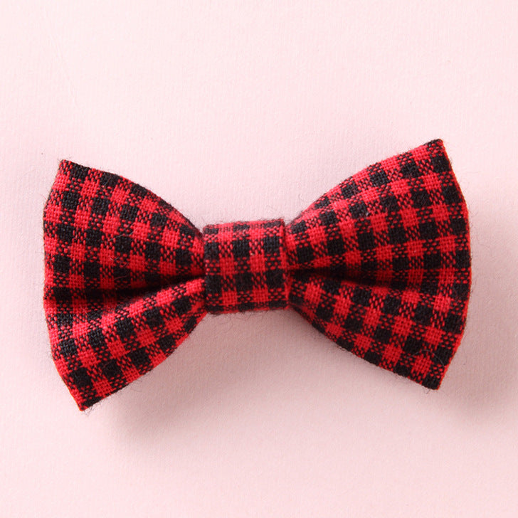 Girls Plaid Pattern Bow Tie Hair Fabric 2 pc. Clips Handmade Accessory