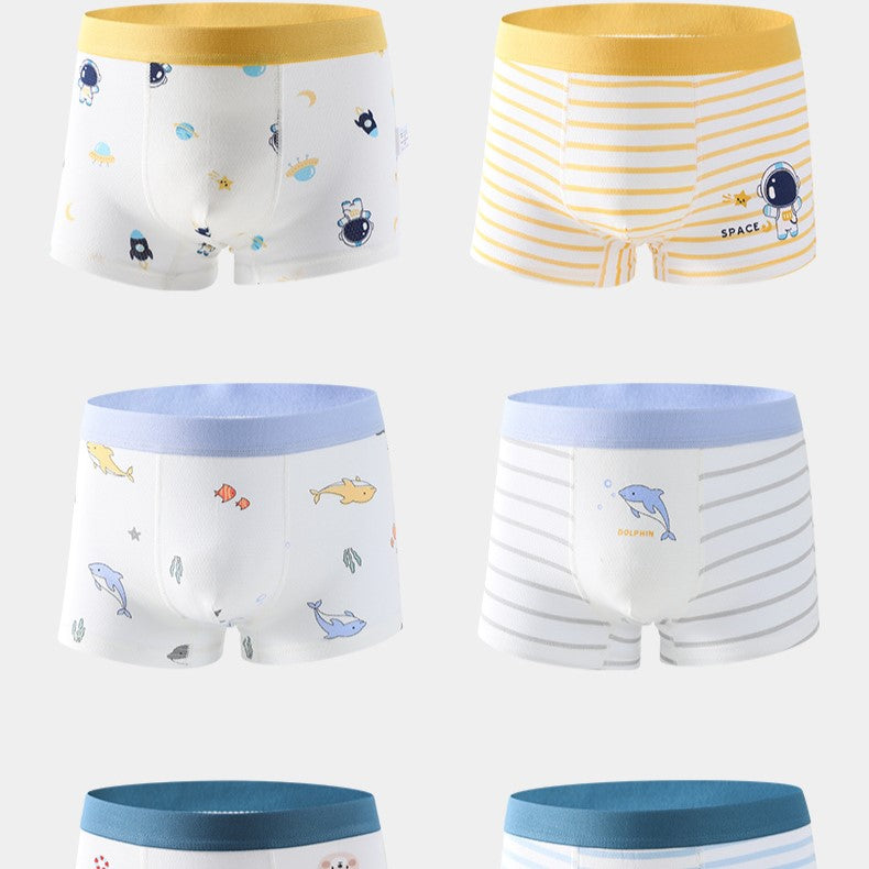 Boys’ Cartoon and Striped Printed Boxer Shorts Breathable 0.02cm Thin Underwear Set