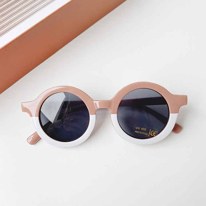 Girls Color Patchwork Design Round Frame Sunglasses