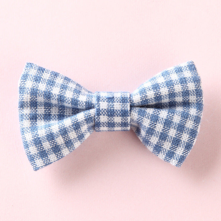 Girls Plaid Pattern Bow Tie Hair Fabric 2 pc. Clips Handmade Accessory