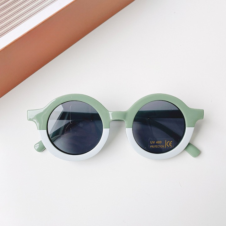 Girls Color Patchwork Design Round Frame Sunglasses