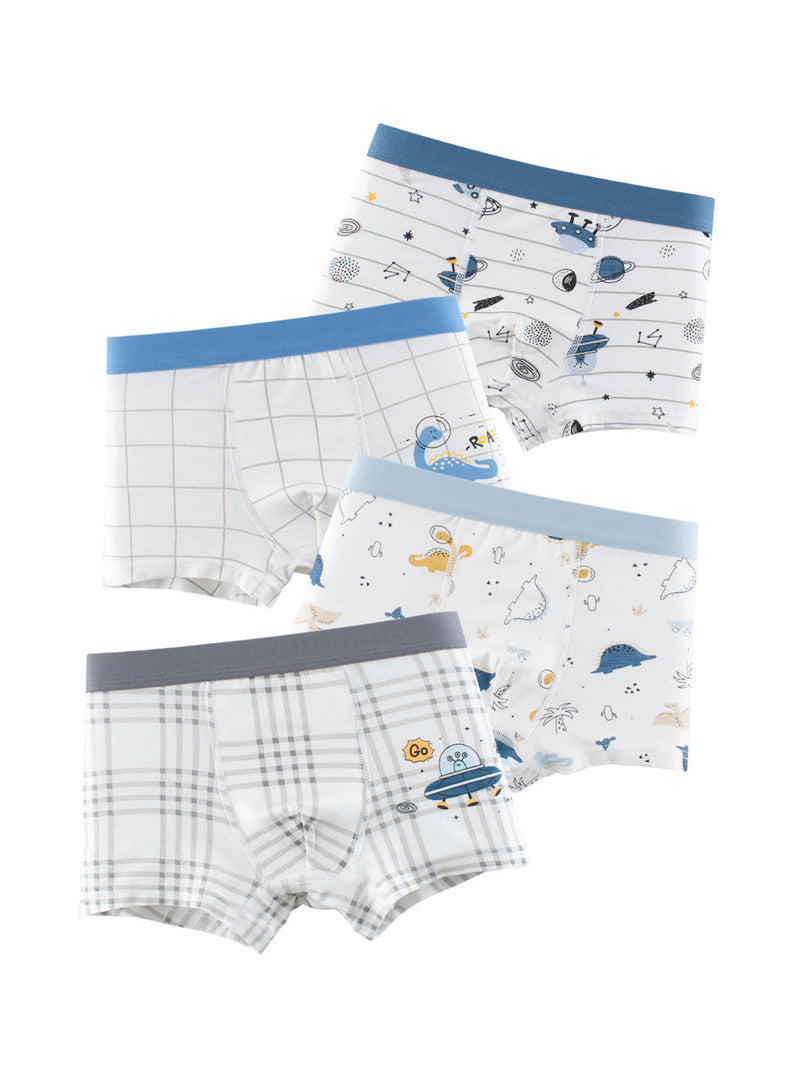 Boys’ Cartoon and Striped Printed Boxer Shorts Breathable Underwear Set