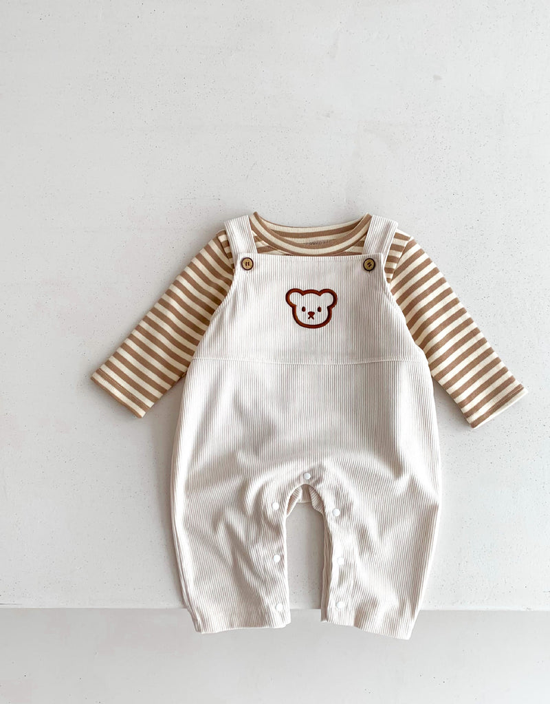 Infant Baby Bear Head Corduroy Combo Overalls In Sets