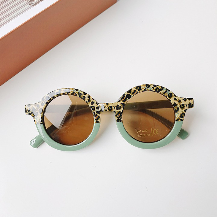 Girls Color Patchwork Design Round Frame Sunglasses