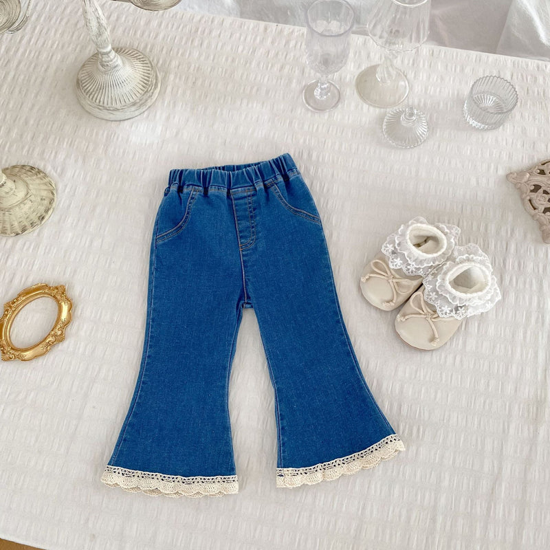 Autumn Arrival Modern Casual Baby Kids Girls Blue Denim Flared Jeans