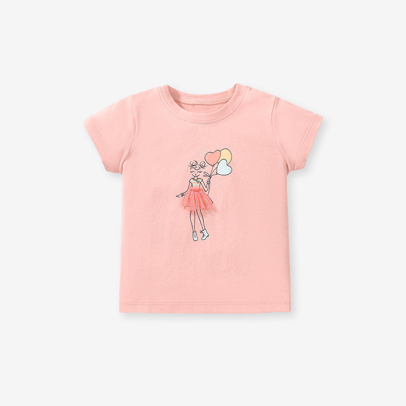 Girls Lady Print T-Shirt In European And American Style For Summer