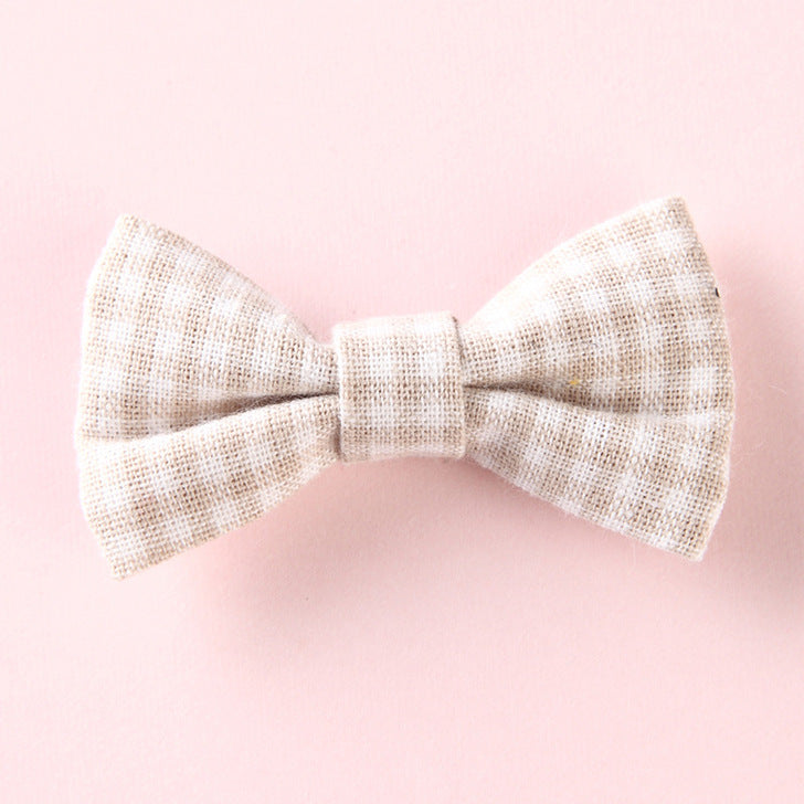 Girls Plaid Pattern Bow Tie Hair Fabric 2 pc. Clips Handmade Accessory