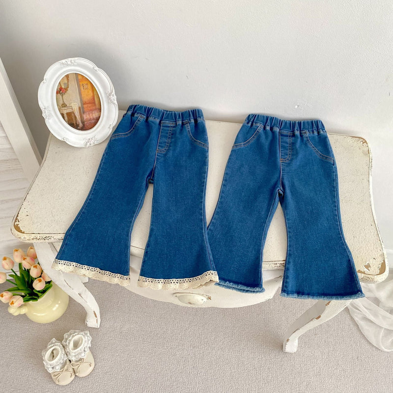Autumn Arrival Modern Casual Baby Kids Girls Blue Denim Flared Jeans