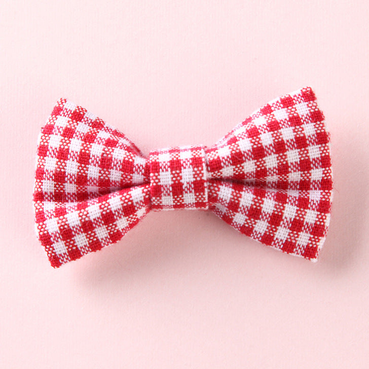 Girls Plaid Pattern Bow Tie Hair Fabric 2 pc. Clips Handmade Accessory