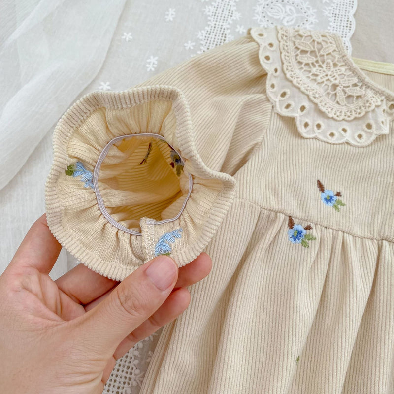 Autumn Hot Selling Baby Kids Girls Flowers Embroidered Pattern Long-sleeved Onesies and Dress – Princess Sister Matching Set