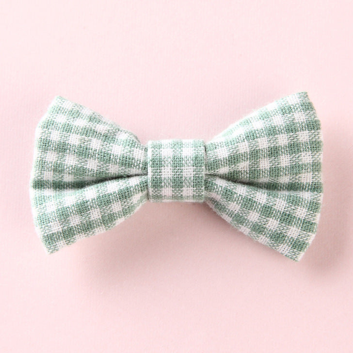 Girls Plaid Pattern Bow Tie Hair Fabric 2 pc. Clips Handmade Accessory