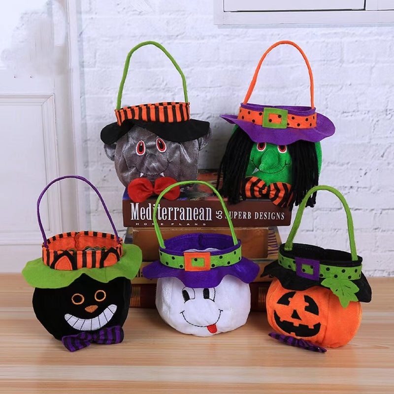 Halloween Witch Pumpkin Tote Candy Bag with Decorative Props