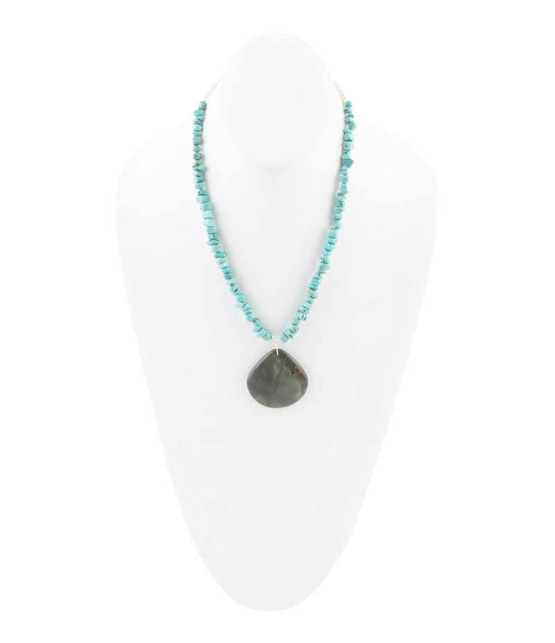 Pueblo Blue Turquoise Magnesite and Jasper Sterling Silver Necklace