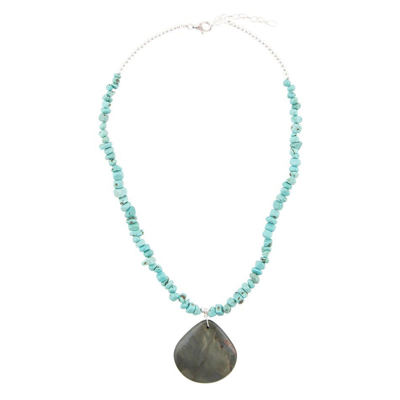 Pueblo Blue Turquoise Magnesite and Jasper Sterling Silver Necklace