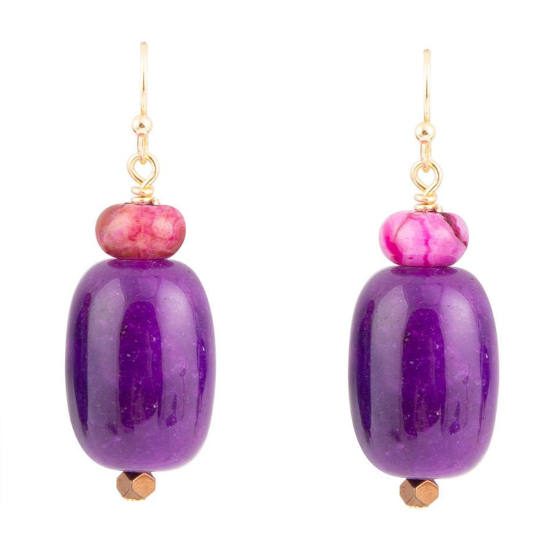 Purple Agate Drop Golden Earrings