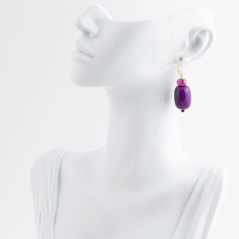 Purple Agate Drop Golden Earrings