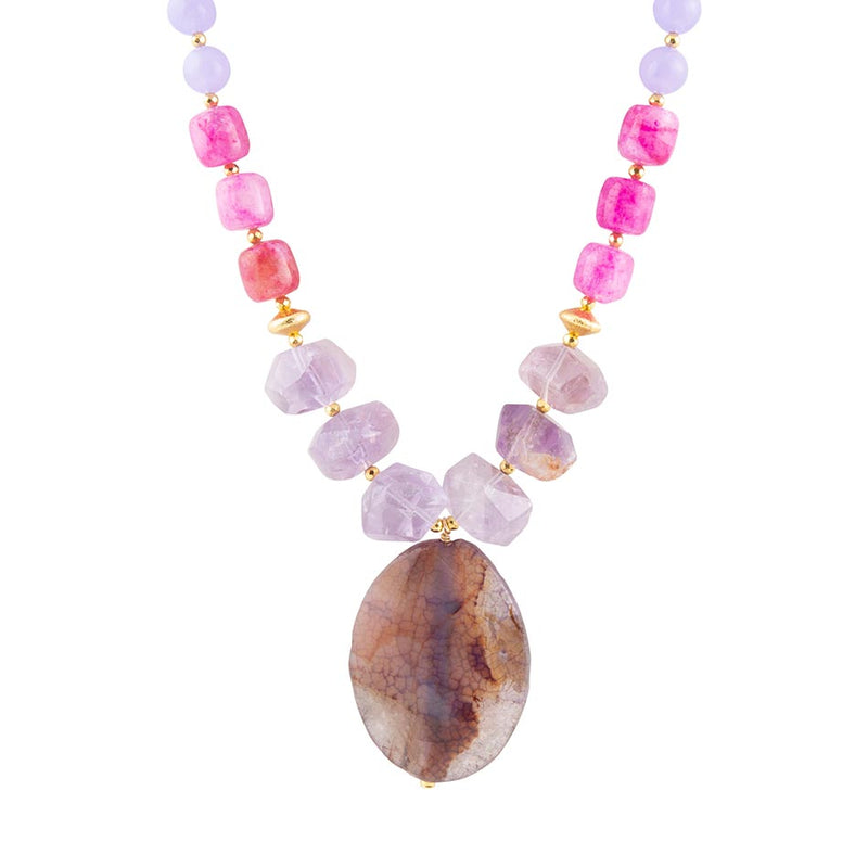 Purple Periwinkle Amethyst and Agate Pendant Necklace