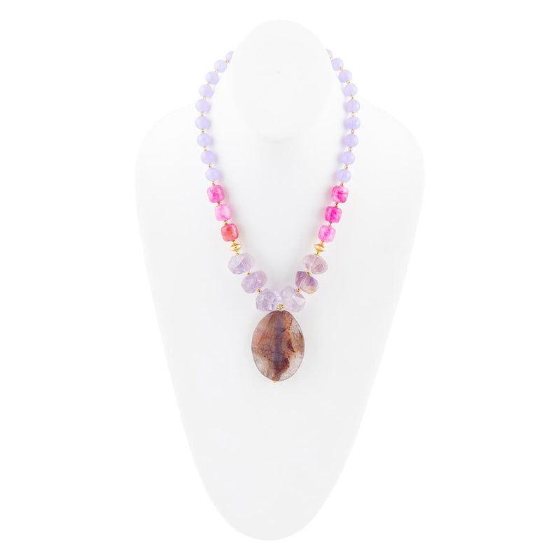 Purple Periwinkle Amethyst and Agate Pendant Necklace