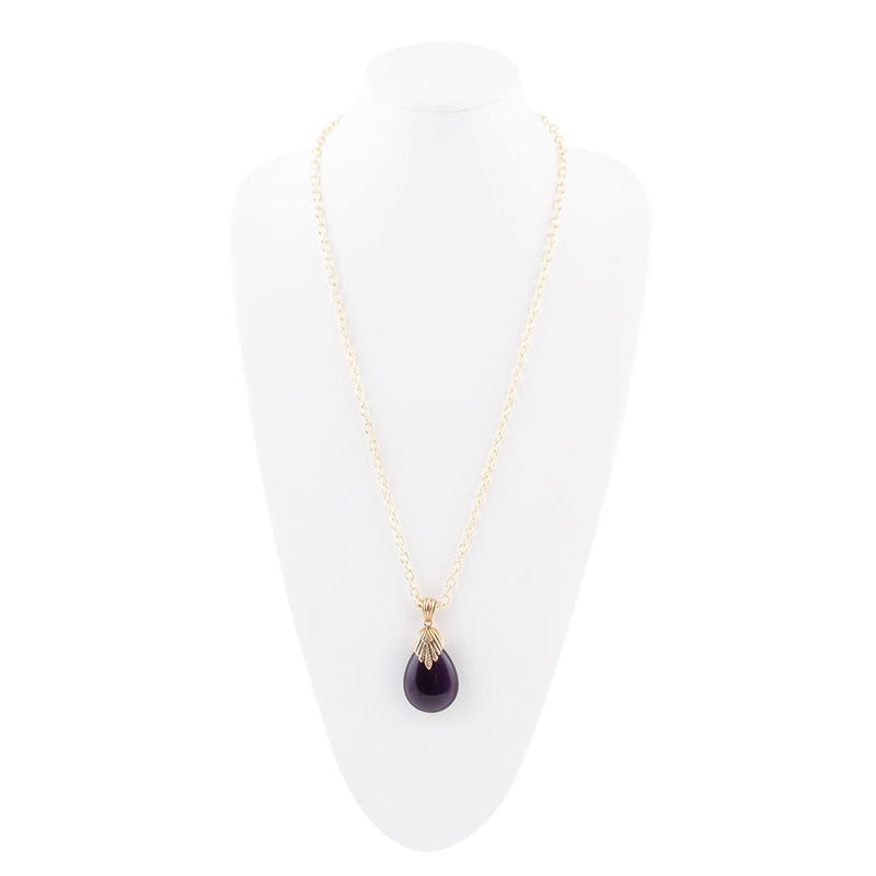 Purple Quartz Teardrop Golden Pendant Necklace