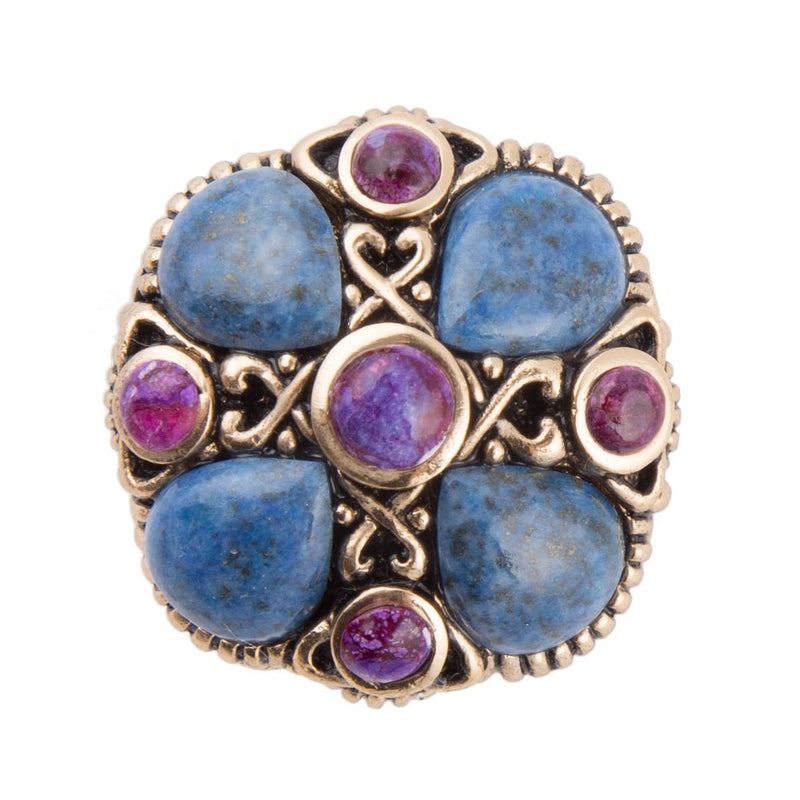 Purple Turquoise and Blue Lapis Golden Statement Ring