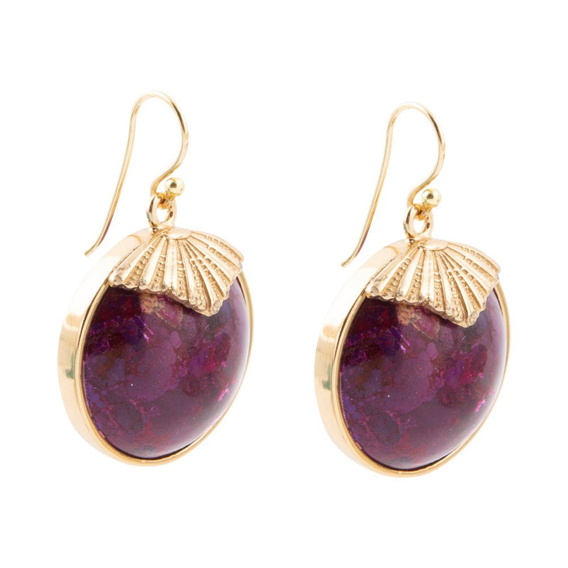 Purple Turquoise Circle Golden Drop Earrings