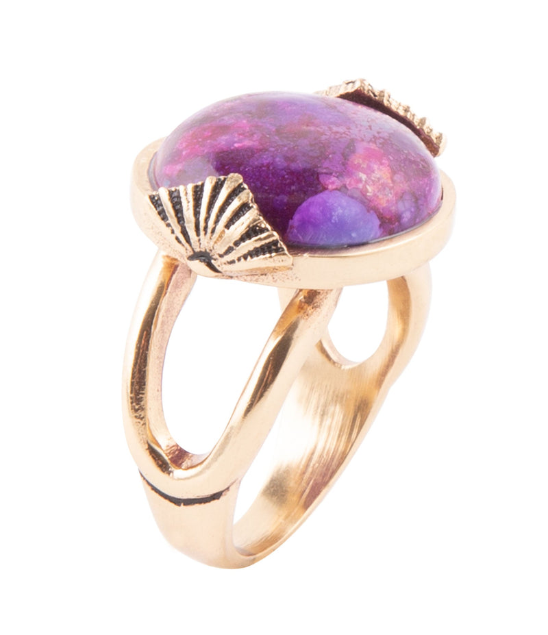 Purple Turquoise Golden Statement Ring