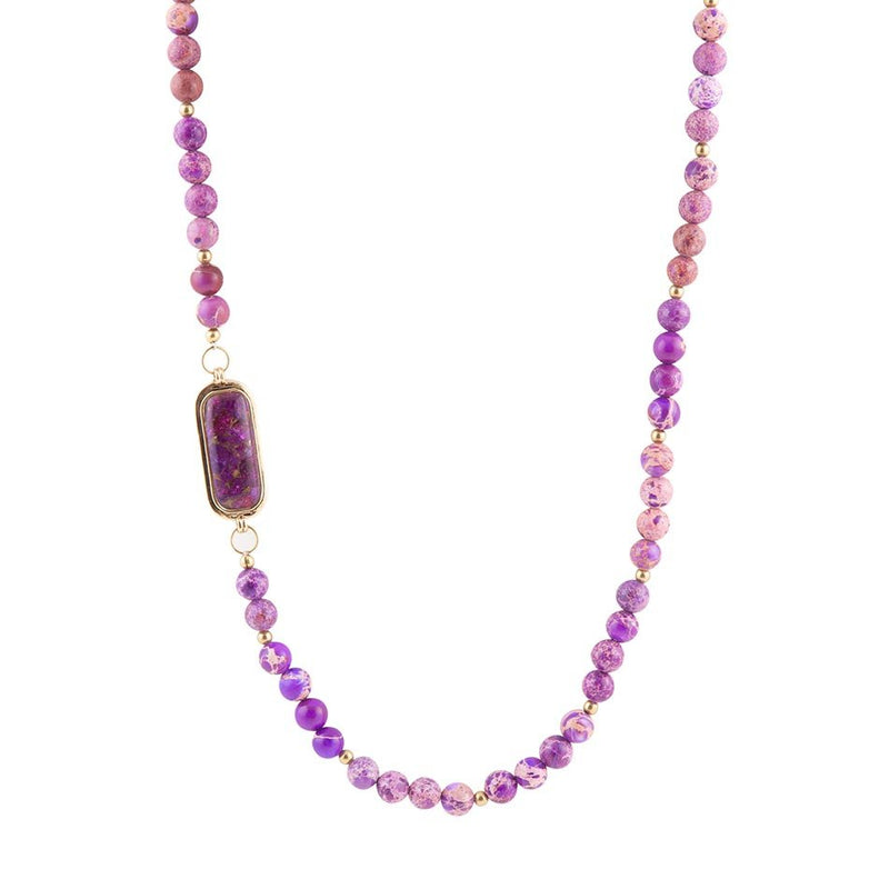 Purple Turquoise Linked Golden Necklace