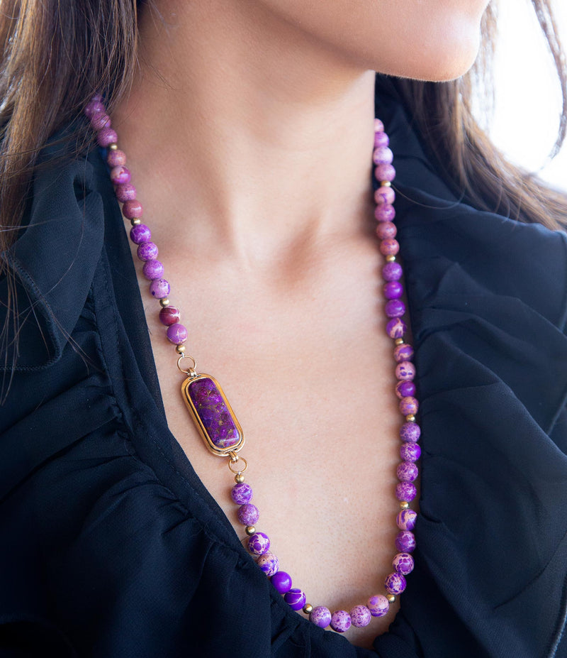 Purple Turquoise Linked Golden Necklace