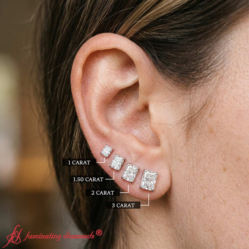 Certified Basket Stud Earrings Set With Radiant Cut Diamonds (1.00ct - 4.00ct)