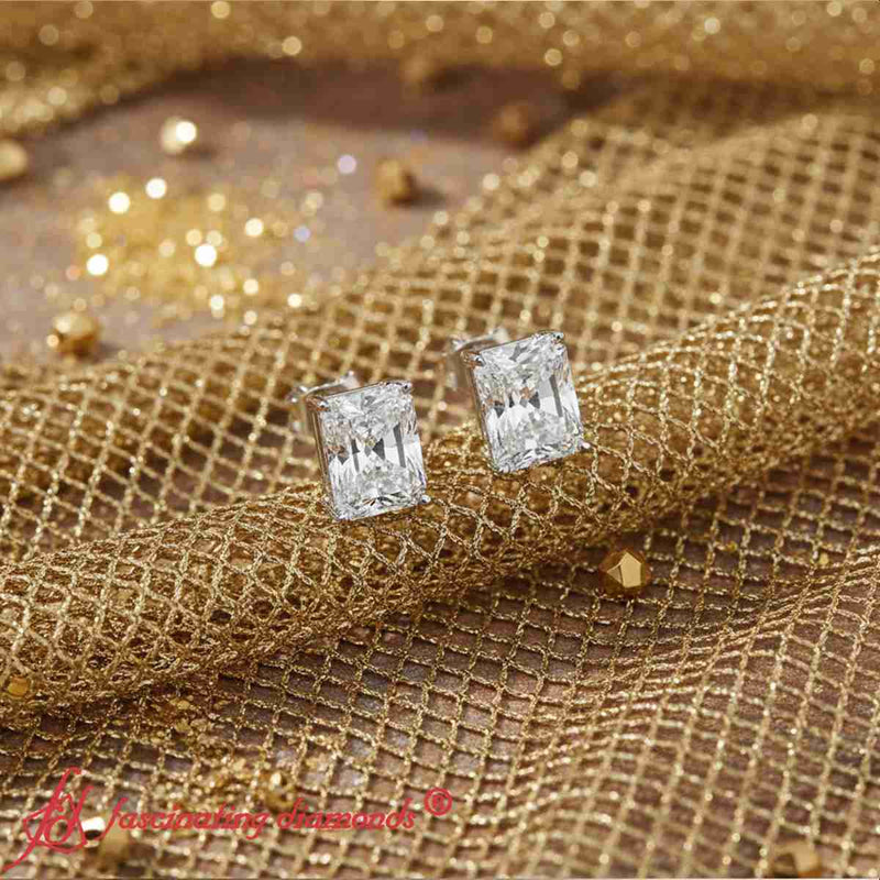Certified Basket Stud Earrings Set With Radiant Cut Diamonds (1.00ct - 4.00ct)