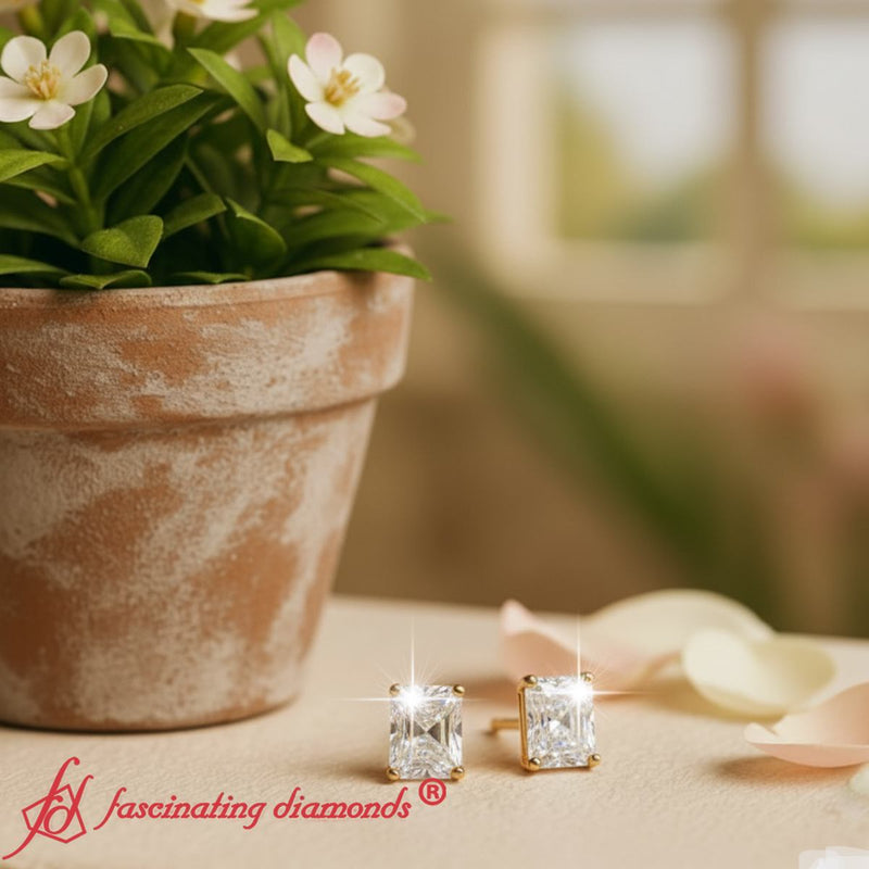 Certified Basket Stud Earrings Set With Radiant Cut Diamonds (1.00ct - 4.00ct)