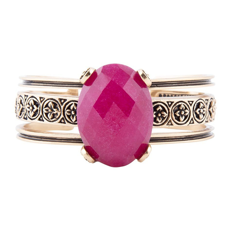 Red Raspberry Quartz Golden Statement Cuff Bracelet