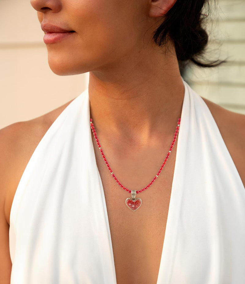 Red Coral Hart Pendant Golden Bronze Necklace