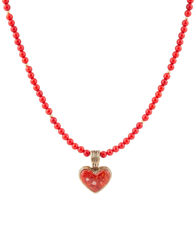 Red Coral Hart Pendant Golden Bronze Necklace