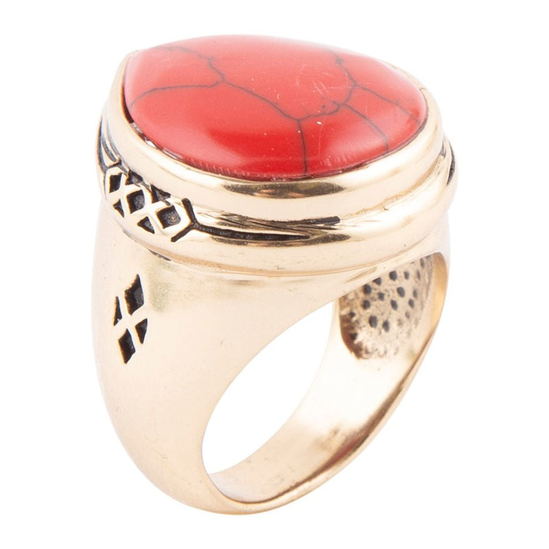 Red Howlite Golden Teardrop Ring
