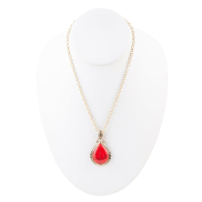 Red Howlite Teardrop Pendant Necklace