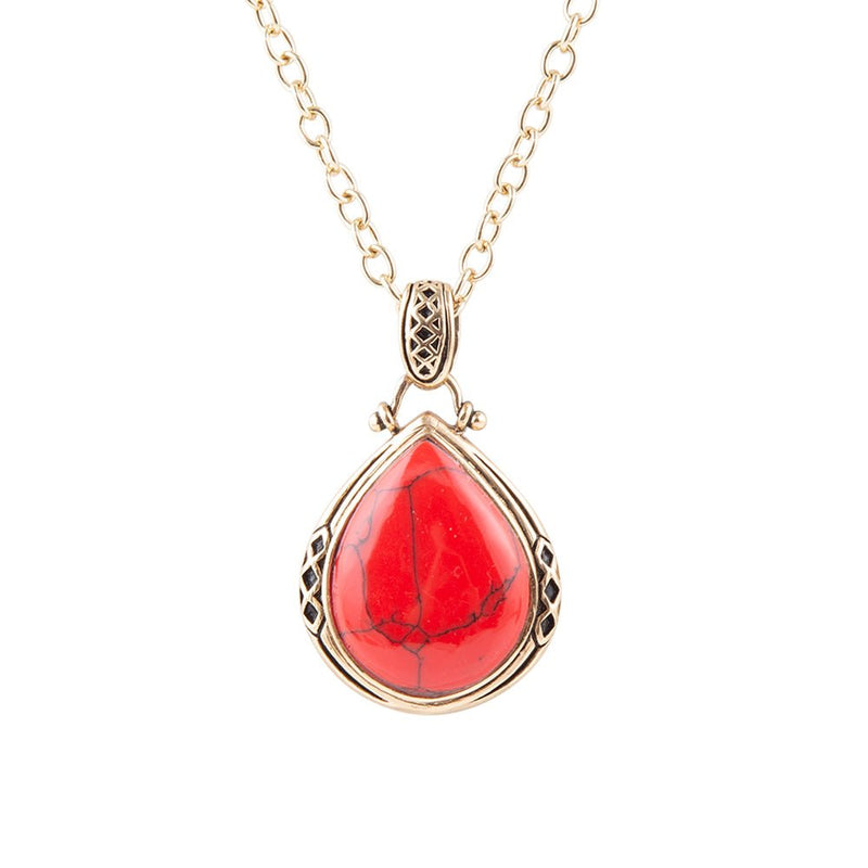 Red Howlite Teardrop Pendant Necklace