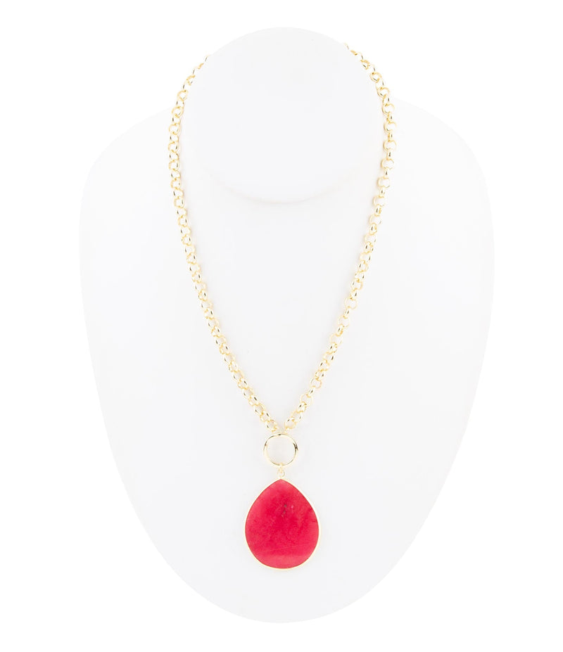 Red Jade Teardrop Golden Chain Necklace