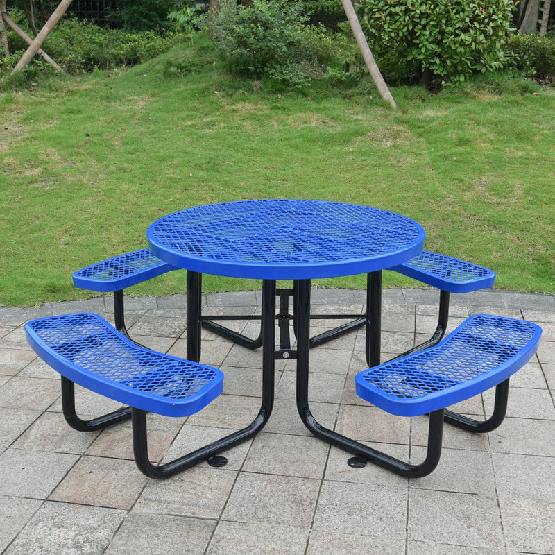 Large 46" Heavy-Duty Round Outdoor Steel Picnic Table With Umbrella Hole (SAK96428)