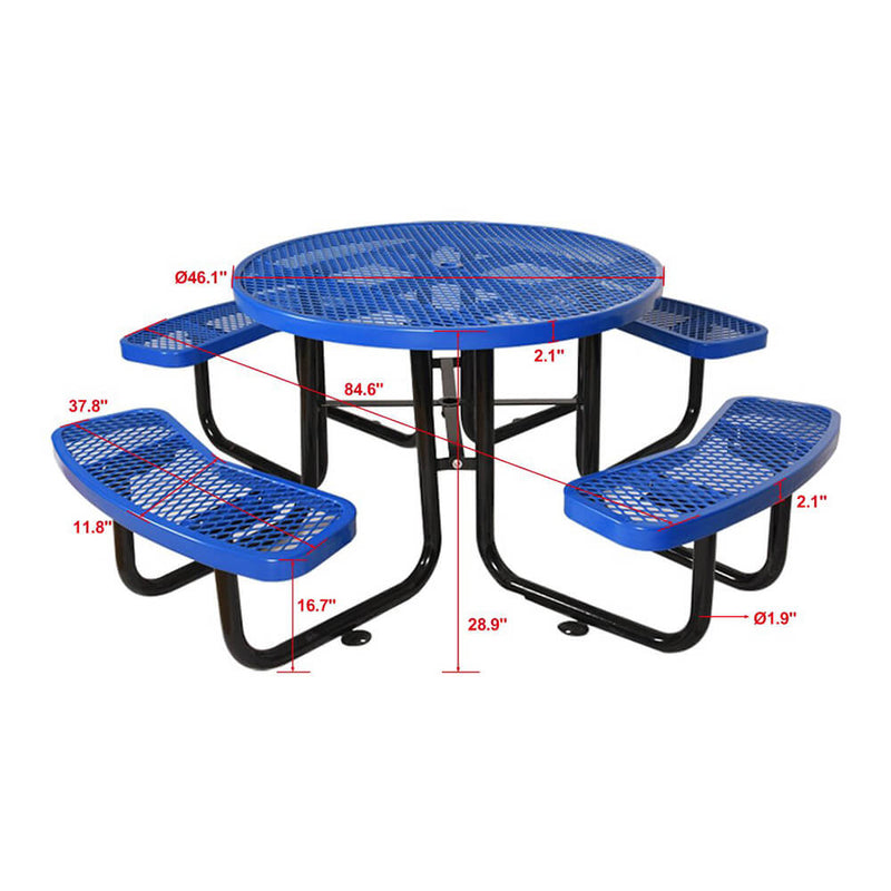 Large 46" Heavy-Duty Round Outdoor Steel Picnic Table With Umbrella Hole (SAK96428)
