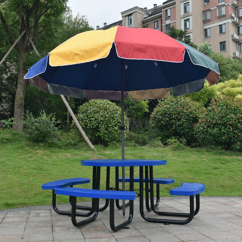 Large 46" Heavy-Duty Round Outdoor Steel Picnic Table With Umbrella Hole (SAK96428)